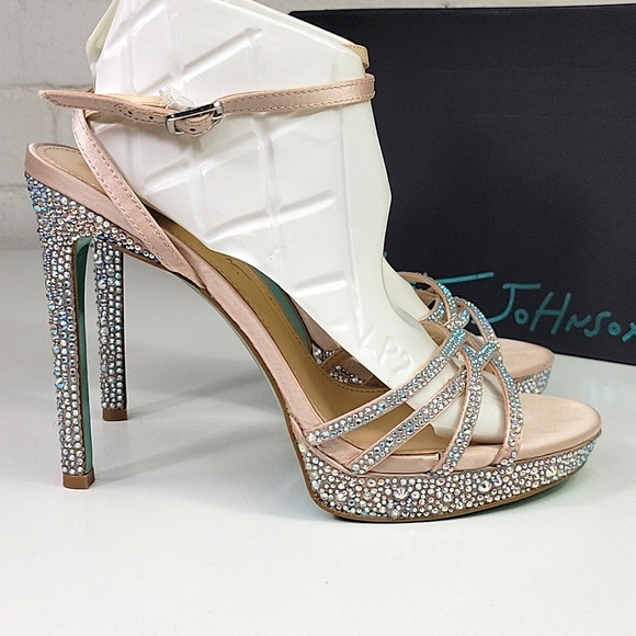 Betsy Johnson SB-Aden Champagne Rhinestone Heel Womens 10 - Picture 5 of 9